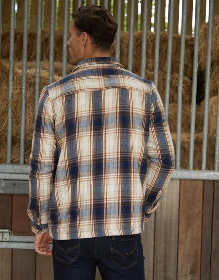 Men Cream Check Heavy Brushed Button Up Shacket Threadbare Shirts Men Cream Check Heavy Brushed Button Up Shacket Threadbare Shirts