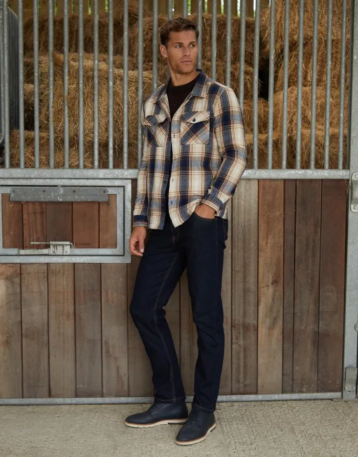 Men Cream Check Heavy Brushed Button Up Shacket Threadbare Shirts Men Cream Check Heavy Brushed Button Up Shacket Threadbare Shirts