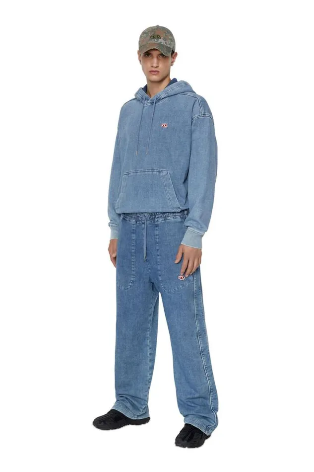 Men DUmRib Track Denim Hoodie Light Blue Diesel Sweaters