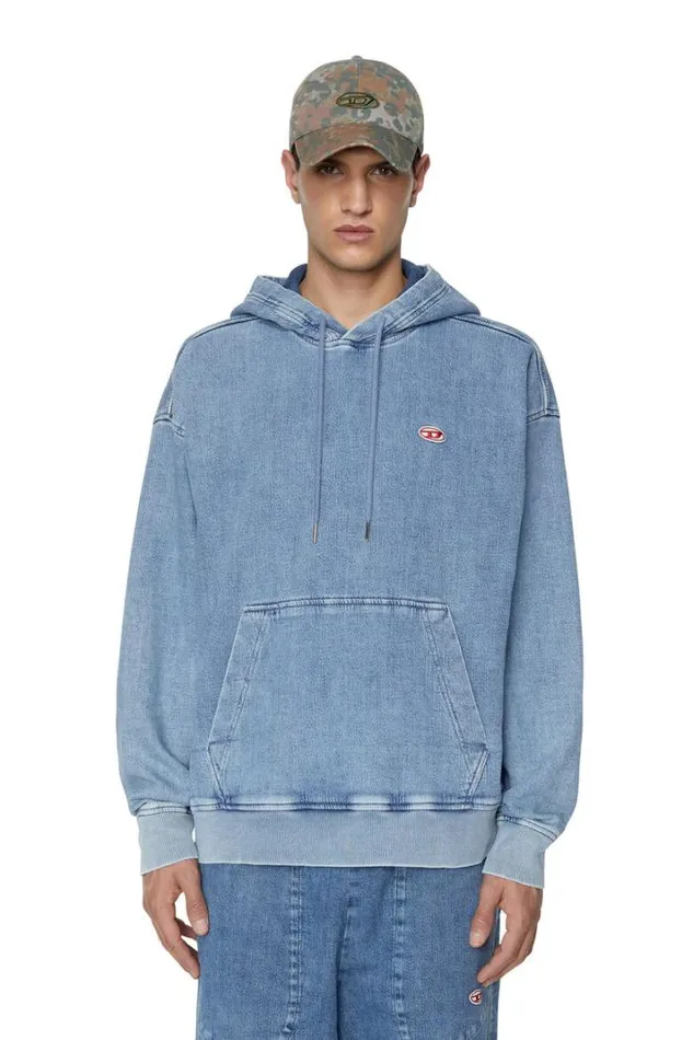 Men DUmRib Track Denim Hoodie Light Blue Diesel Sweaters Men DUmRib Track Denim Hoodie Light Blue Diesel Sweaters