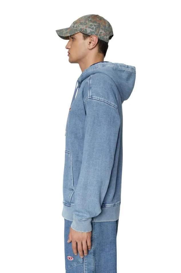 Men DUmRib Track Denim Hoodie Light Blue Diesel Sweaters Men DUmRib Track Denim Hoodie Light Blue Diesel Sweaters