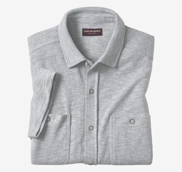 Men Double Pocket Knit Shirt Gray JohnstonandMurphy ShortSleeve Shirts