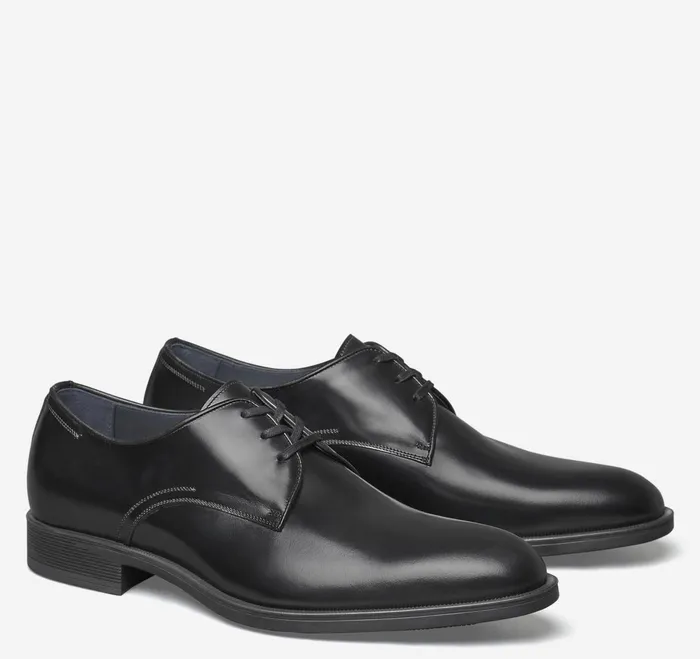 Men Flynch Plain Toe Black Italian Calfskin JohnstonandMurphy LaceUps