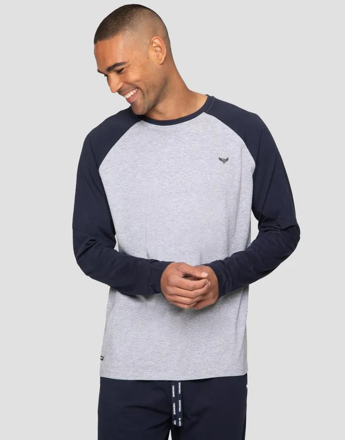 Men Grey and Navy Raglan Sleeve Pyjamas 2Piece Set Threadbare Pyjamas Men Grey and Navy Raglan Sleeve Pyjamas 2Piece Set Threadbare Pyjamas
