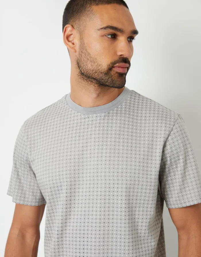 Men Grey Geo Print Crew Neck TShirt Threadbare TShirts