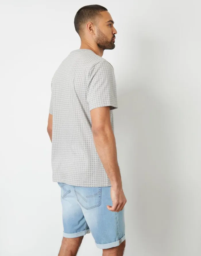 Men Grey Geo Print Crew Neck TShirt Threadbare TShirts