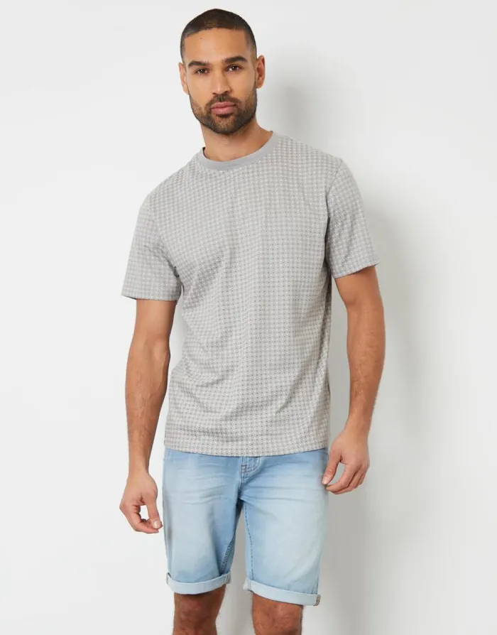 Men Grey Geo Print Crew Neck TShirt Threadbare TShirts