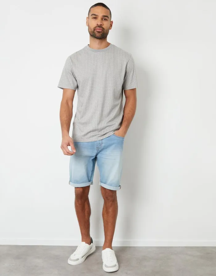 Men Grey Geo Print Crew Neck TShirt Threadbare TShirts