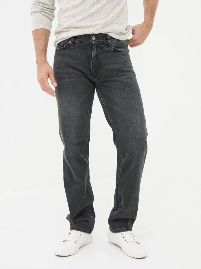 Men Jeans Fat Face Black Straight Fit Jeans