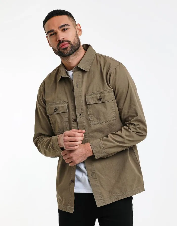 Men Khaki Lightweight Shacket Threadbare Shirts Men Khaki Lightweight Shacket Threadbare Shirts