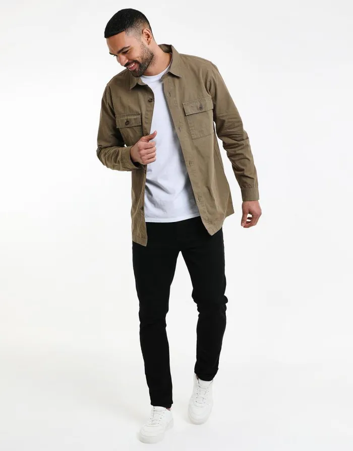 Men Khaki Lightweight Shacket Threadbare Shirts Men Khaki Lightweight Shacket Threadbare Shirts