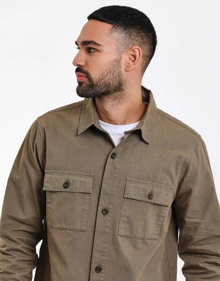 Men Khaki Lightweight Shacket Threadbare Shirts Men Khaki Lightweight Shacket Threadbare Shirts