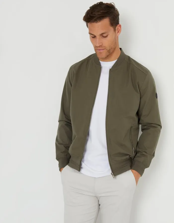 Men Khaki Showerproof Classic Bomber Jacket Threadbare Jackets