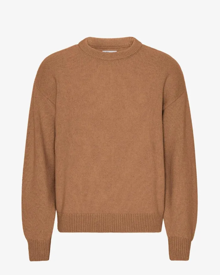 Men Knit Sweaters Colorful Standard Oversized Merino Wool Crew Sahara Camel