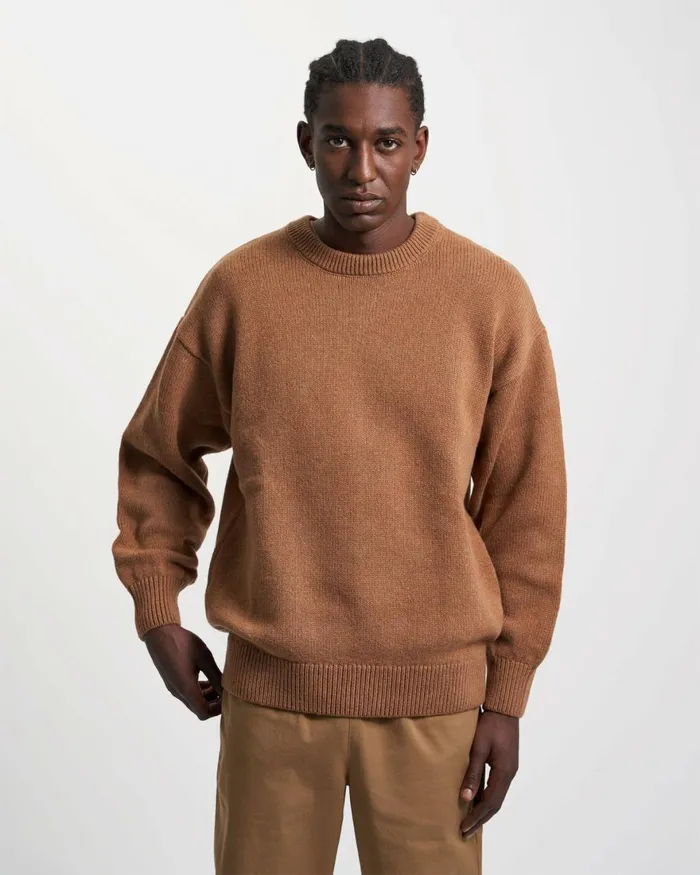 Men Knit Sweaters Colorful Standard Oversized Merino Wool Crew Sahara Camel