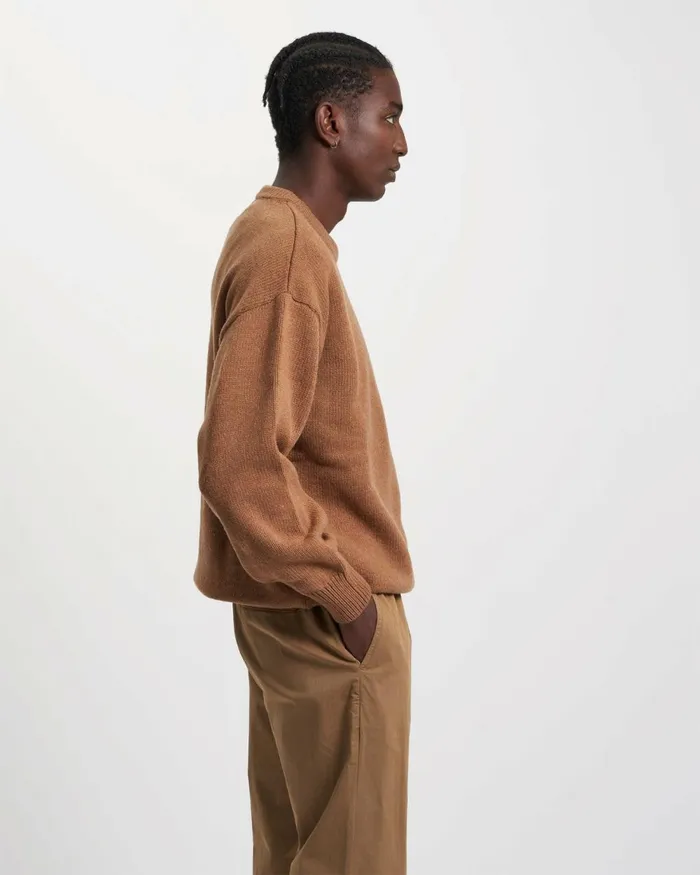 Men Knit Sweaters Colorful Standard Oversized Merino Wool Crew Sahara Camel