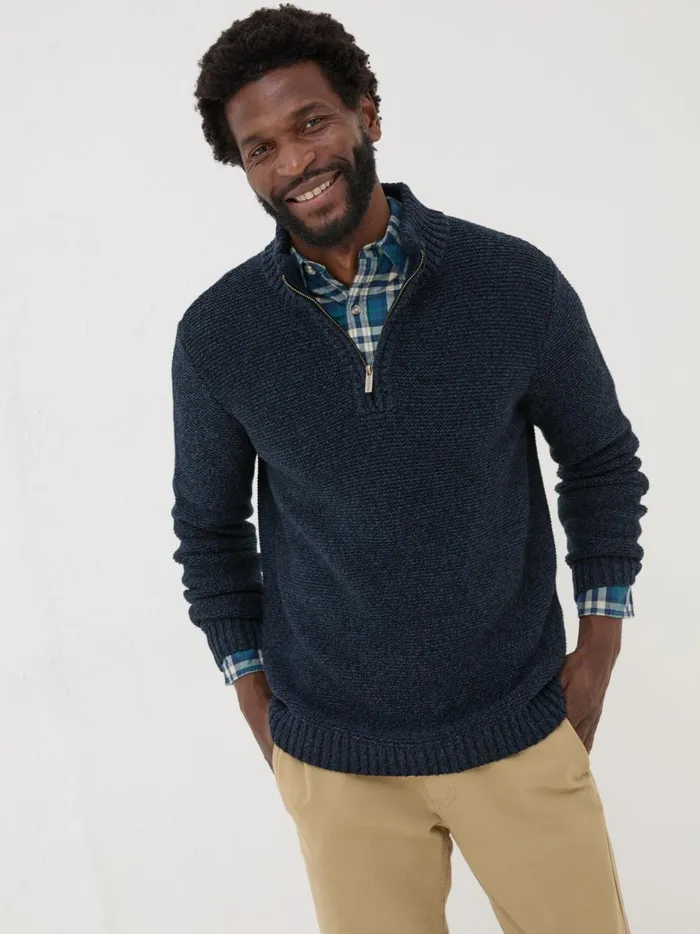 Men Knitwear Fat Face Blue Hove Knitted Half Neck Jumper