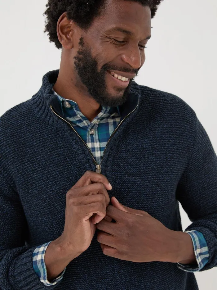 Men Knitwear Fat Face Blue Hove Knitted Half Neck Jumper