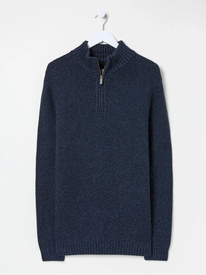 Men Knitwear Fat Face Blue Hove Knitted Half Neck Jumper