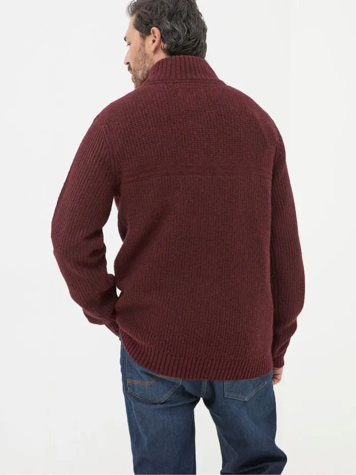 Men Knitwear Fat Face Calder Burgundy Red Half Neck Jumper