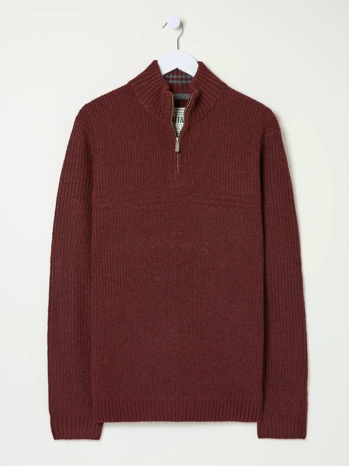 Men Knitwear Fat Face Calder Burgundy Red Half Neck Jumper