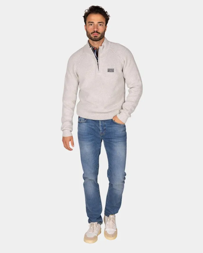 Men Knitwear NZA New Zealand Auckland Gray Cotton Sweater With HalfZip 8211 Grey Melange