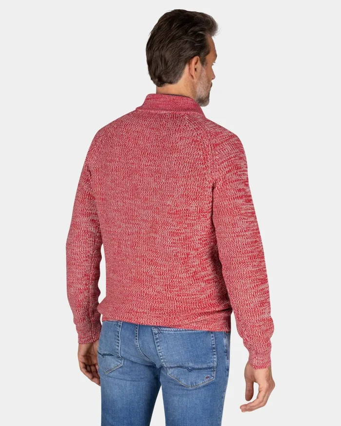 Men Knitwear NZA New Zealand Auckland Gray Cotton Sweater With HalfZip 8211 Reef Red