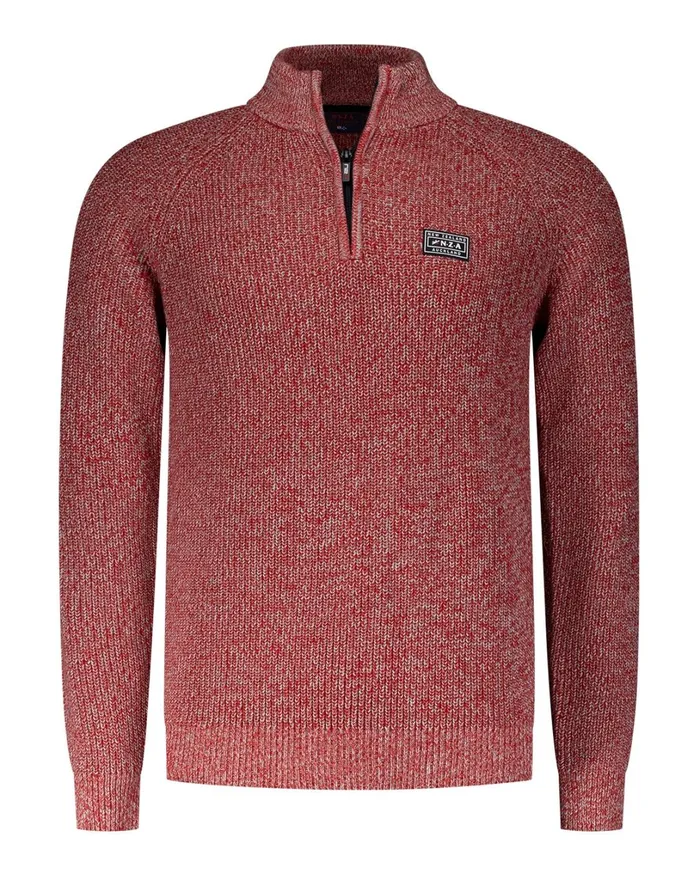 Men Knitwear NZA New Zealand Auckland Gray Cotton Sweater With HalfZip 8211 Reef Red