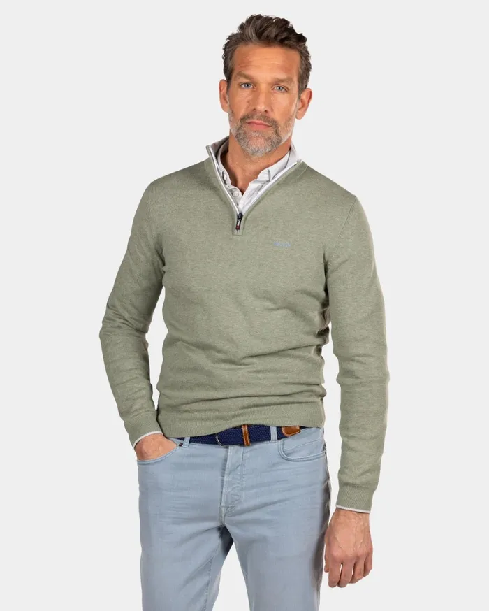 Men Knitwear NZA New Zealand Auckland Light Green Half Zip Pullover 8211 Sage