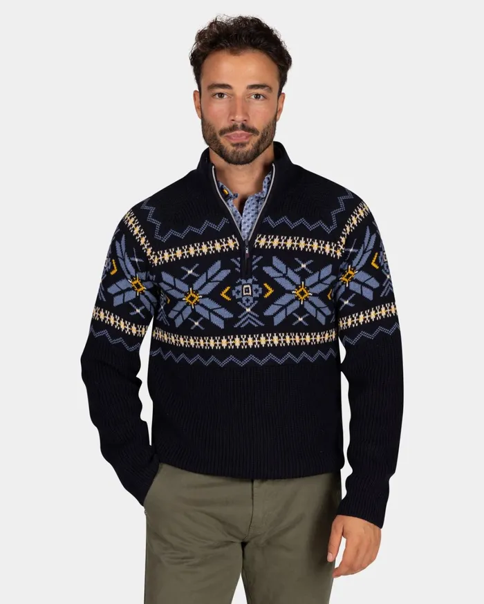 Men Knitwear NZA New Zealand Auckland Navy HalfZip Pullover With Colored Pattern 8211 Winter Navy Men Knitwear NZA New Zealand Auckland Navy HalfZip Pullover With Colored Pattern 8211 Winter Navy