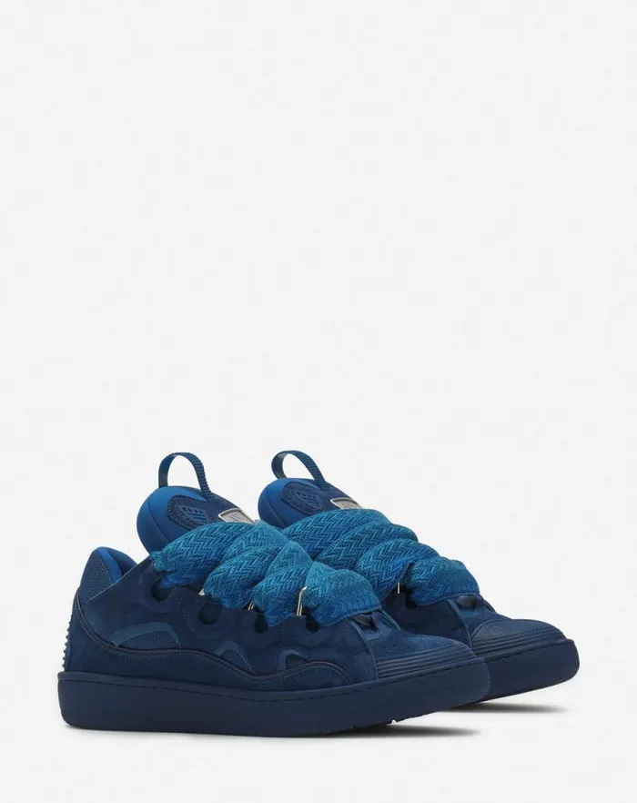 Men Lanvin Curb Curb Leather Sneakers Petrol Blue Men Lanvin Curb Curb Leather Sneakers Petrol Blue