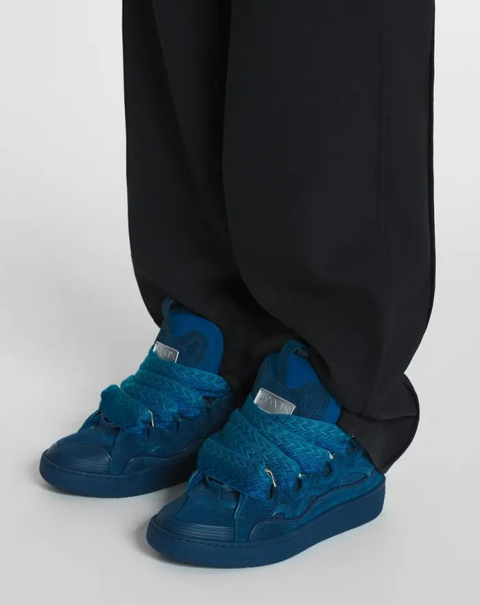 Men Lanvin Curb Curb Leather Sneakers Petrol Blue Men Lanvin Curb Curb Leather Sneakers Petrol Blue
