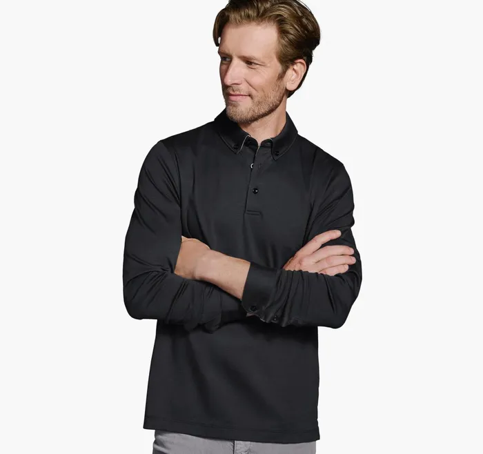 Men Liquid Cotton LongSleeve Polo Black JohnstonandMurphy Polos and Tees Men Liquid Cotton LongSleeve Polo Black JohnstonandMurphy Polos and Tees