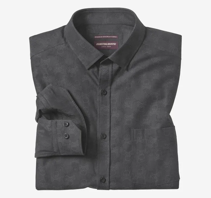 Men LongSleeve Jacquard Shirt Black Skull JohnstonandMurphy Shirts