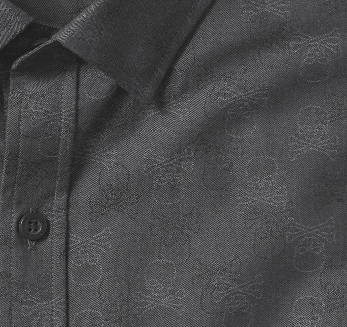 Men LongSleeve Jacquard Shirt Black Skull JohnstonandMurphy Shirts