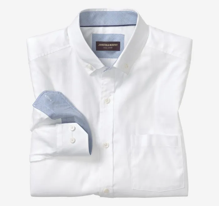 Men LongSleeve Oxford Shirt White Oxford JohnstonandMurphy Shirts