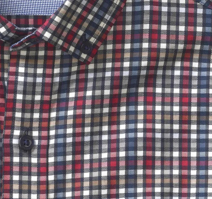 Men LongSleeve Twill Checked Shirt Berryblue Outlined Check JohnstonandMurphy Shirts
