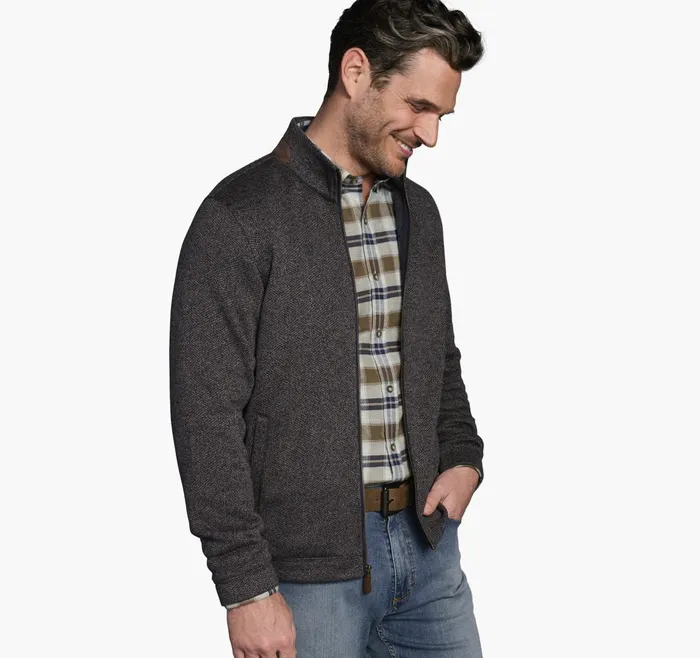 Men Marled Ribbed Full Zip Navybrown JohnstonandMurphy Sweaters and Knits