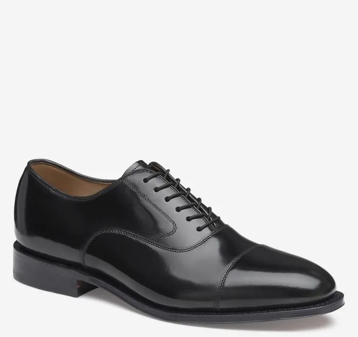Men Melton Cap Toe Black Calfskin JohnstonandMurphy Dress Shoes