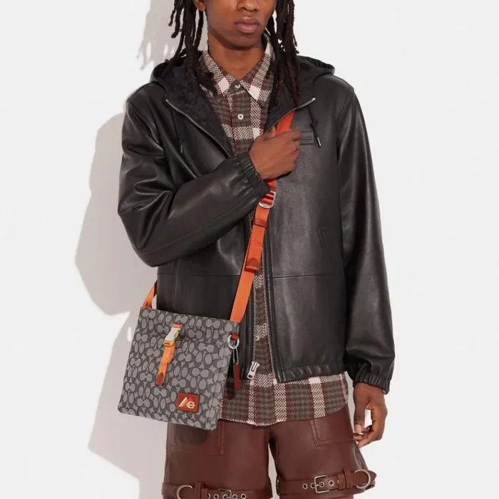 Men Messenger and Crossbody Coach Utility Slim Messenger In Signature Jacquard Oak