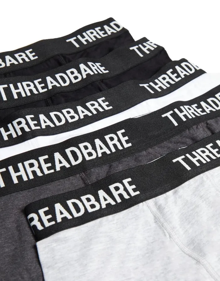 Men Multi Essential Mix Hipster Boxer Shorts 5 Pack Threadbare Underwear