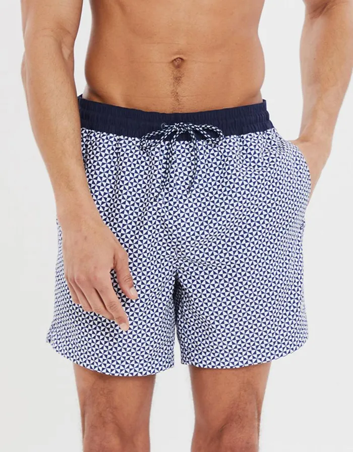 Men Navy and Geo Print Swim Shorts 2 Pack Threadbare Swim Shorts