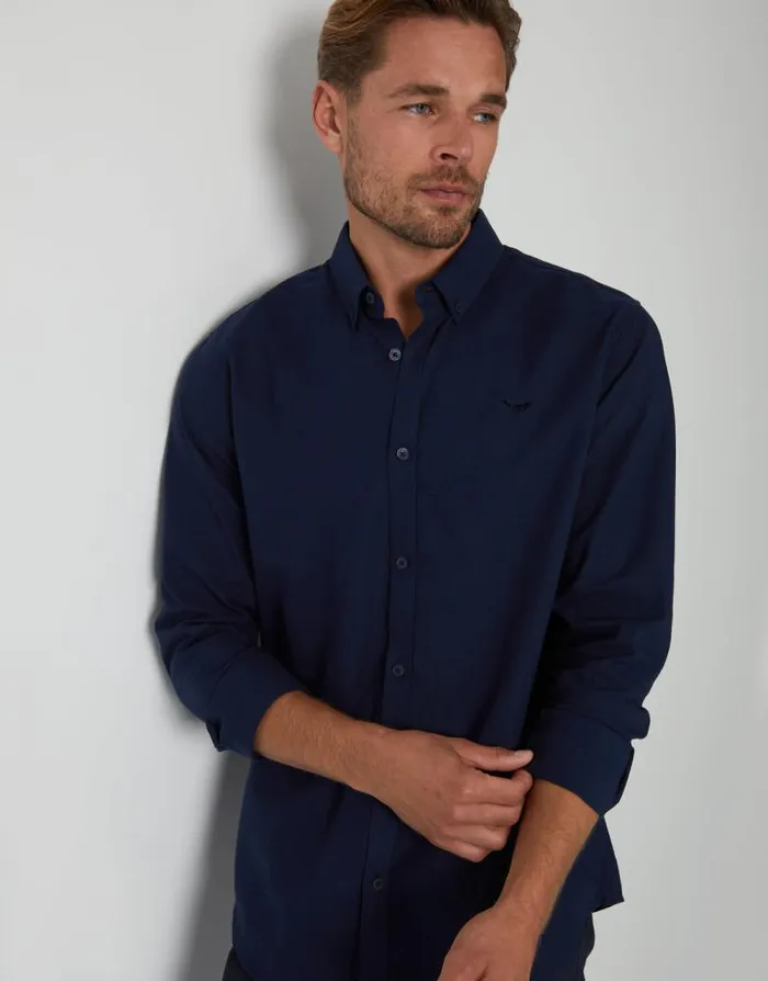 Men Navy Cotton Long Sleeve Slim Fit Shirt Threadbare Shirts
