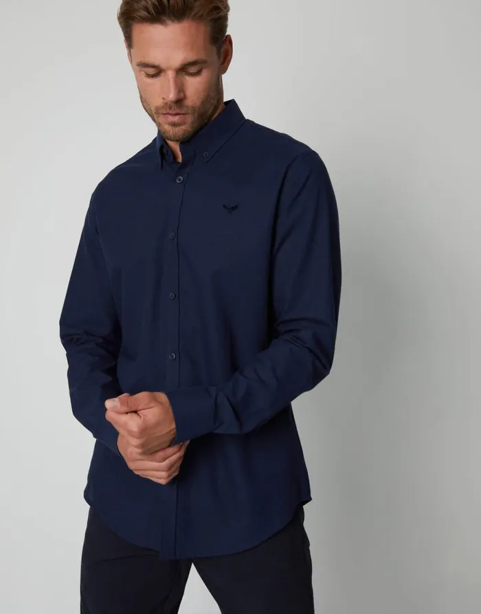 Men Navy Cotton Long Sleeve Slim Fit Shirt Threadbare Shirts Men Navy Cotton Long Sleeve Slim Fit Shirt Threadbare Shirts