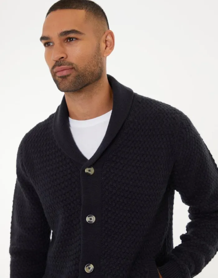 Men Navy Knitted Shawl Cardigan Threadbare Cardigans Men Navy Knitted Shawl Cardigan Threadbare Cardigans