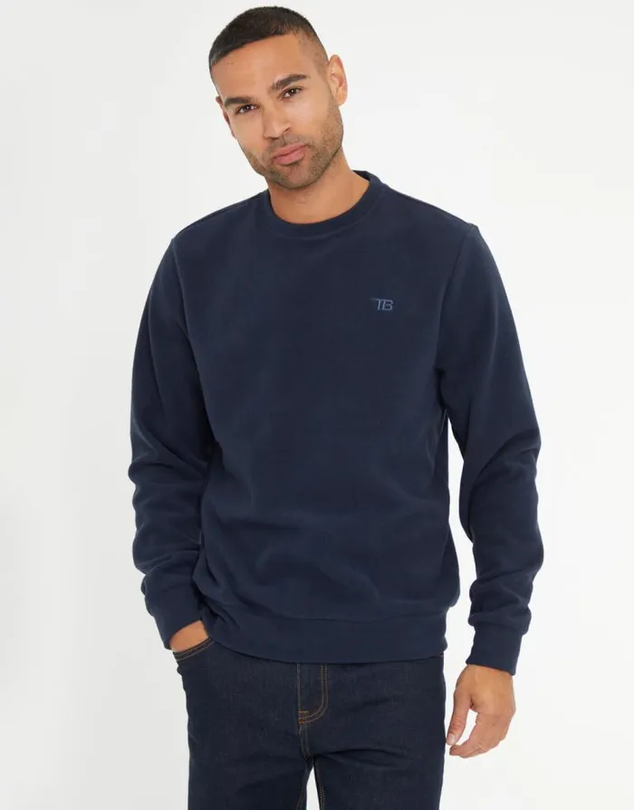 Men Navy Microfleece Crew Neck Sweatshirt Threadbare Sweatshirts