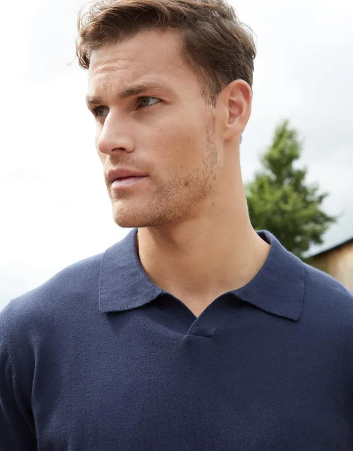 Men Navy Trophy Neck Knitted Long Sleeve Polo Threadbare Polo Shirts Men Navy Trophy Neck Knitted Long Sleeve Polo Threadbare Polo Shirts