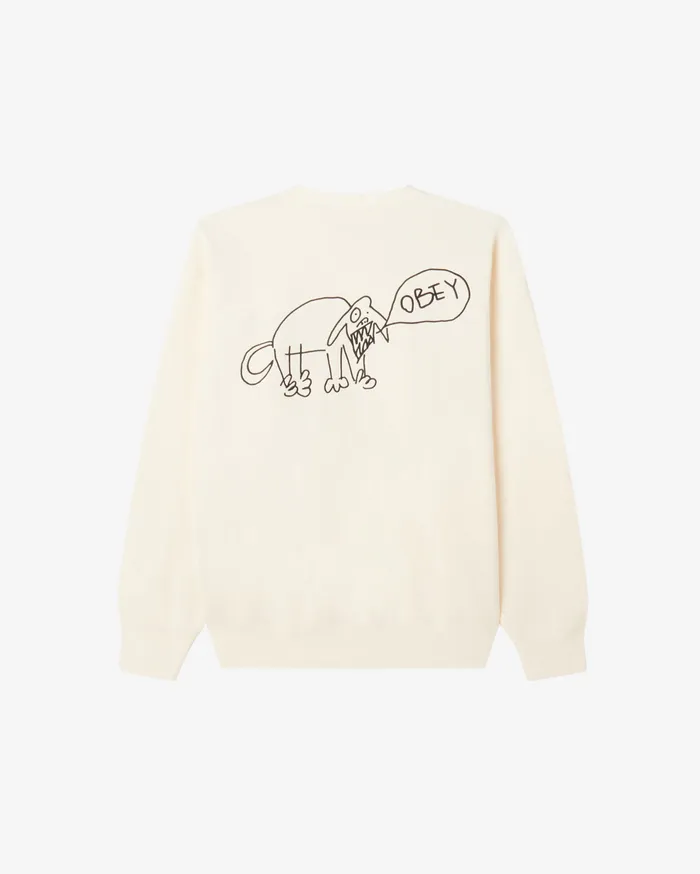 Men OBEY Clothing DOG DOODLE CREWNECK Unbleached SWEATSHIRTS