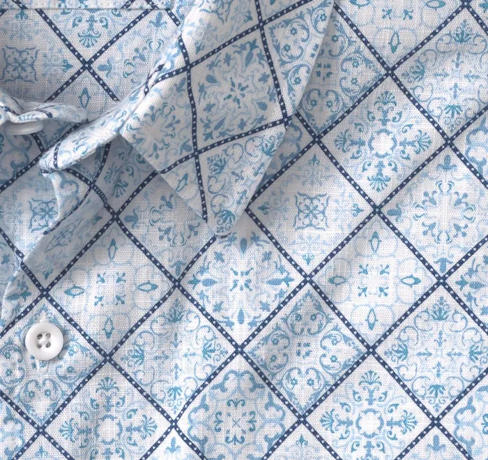 Men Print Camp Shirt Bluewhite Mosaic JohnstonandMurphy ShortSleeve Shirts Men Print Camp Shirt Bluewhite Mosaic JohnstonandMurphy ShortSleeve Shirts
