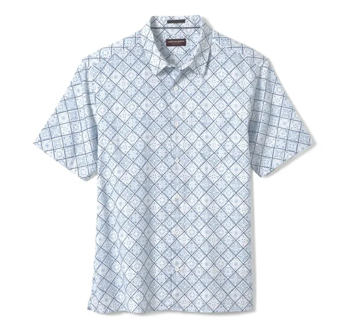 Men Print Camp Shirt Bluewhite Mosaic JohnstonandMurphy ShortSleeve Shirts Men Print Camp Shirt Bluewhite Mosaic JohnstonandMurphy ShortSleeve Shirts